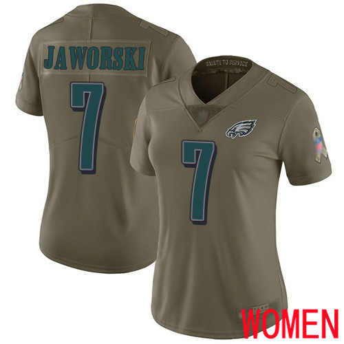 Women Philadelphia Eagles #7 Ron Jaworski Limited Olive 2017 Salute to Service Football NFL Jersey